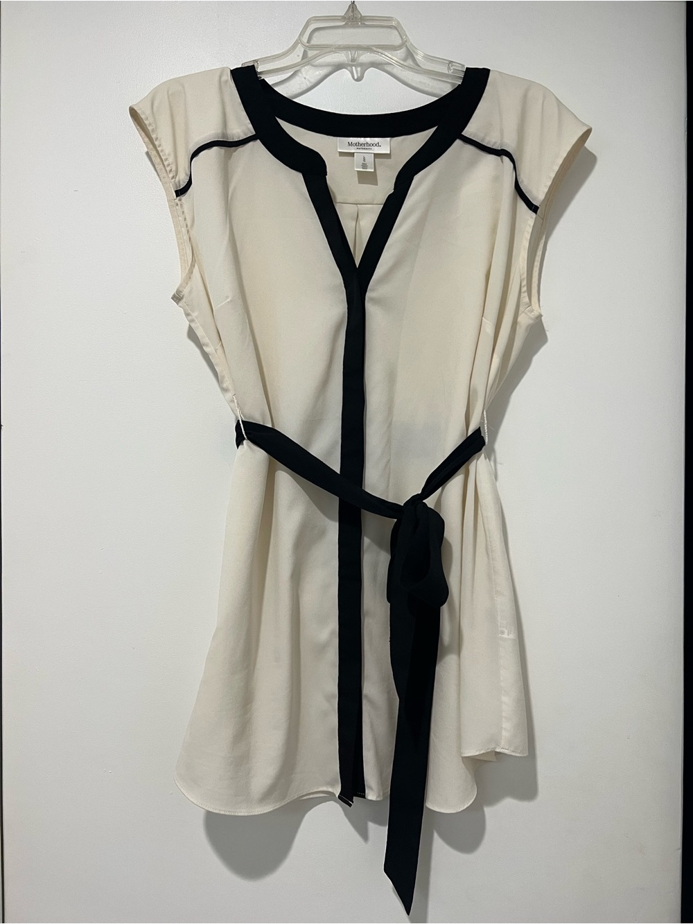 Motherhood Maternity Cream & Black Tie Waist Blouse Top Size Large